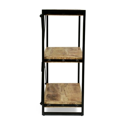 Brinkley Modern Industrial Handcrafted 3 Shelf Mango Wood Shelving Unit Natural/Black - Christopher Knight Home 5 Brinkley Modern Industrial Handcrafted 3 Shelf Mango Wood Shelving Unit Natural/Black - Christopher Knight Home - Image 3