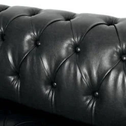 Sagewood Contemporary Faux Leather Tufted 3 Seater Sofa Midnight Black/Dark Brown - Christopher Knight Home -Christopher Knight Home GUEST 04c4c7f4 31e5 4ea3 b030 4043ecef6f26