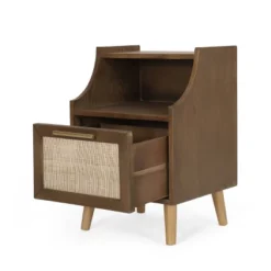 Boyes Contemporary End Table With Hutch Walnut/Natural/Antique Gold - Christopher Knight Home -Christopher Knight Home GUEST 08ccebd5 2575 4ce3 ab9d 8499ad827b28