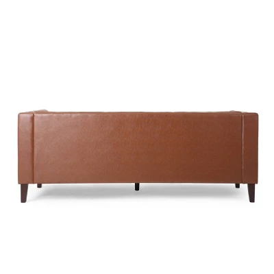 Pondway Contemporary Faux Leather Tufted 3 Seater Sofa - Christopher Knight Home 7 Pondway Contemporary Faux Leather Tufted 3 Seater Sofa - Christopher Knight Home - Image 5