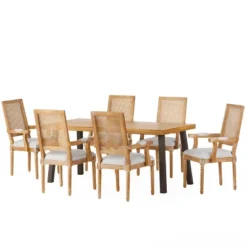 7pc Chatau Farmhouse Fabric Upholstered Wood And Cane Dining Set - Christopher Knight Home -Christopher Knight Home GUEST 0c1d47a8 0a60 4947 ba10 89b2ab7ab439
