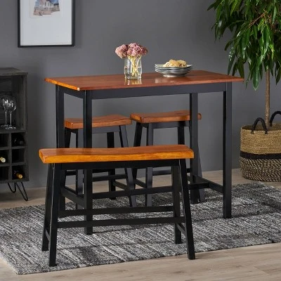 4pc Pomeroy Dining Set Walnut - Christopher Knight Home 3 4pc Pomeroy Dining Set Walnut - Christopher Knight Home