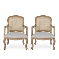 Set Of 2 Andrea French Country Wood And Cane Upholstered Dining Armchairs - Christopher Knight Home -Christopher Knight Home GUEST 1db3aa0c f3e5 483b afa0 63c954e34df1