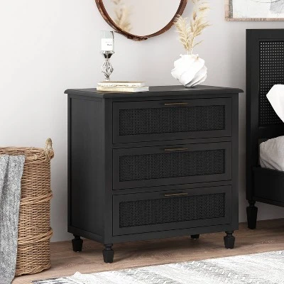 Newell Rustic Acacia Wood And Cane 3 Drawer Dresser Dark Gray - Christopher Knight Home 3 Newell Rustic Acacia Wood And Cane 3 Drawer Dresser Dark Gray - Christopher Knight Home