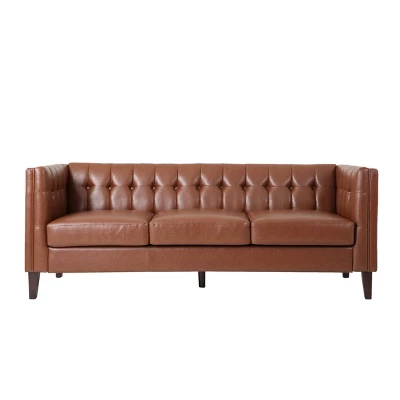 Pondway Contemporary Faux Leather Tufted 3 Seater Sofa - Christopher Knight Home 12 Pondway Contemporary Faux Leather Tufted 3 Seater Sofa - Christopher Knight Home - Image 10