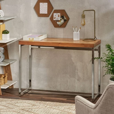 Berea Rustic Glam Handcrafted Acacia Wood Desk Natural/Silver - Christopher Knight Home 3 Berea Rustic Glam Handcrafted Acacia Wood Desk Natural/Silver - Christopher Knight Home