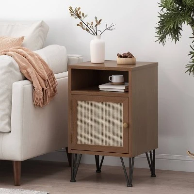 Pilster Contemporary End Table With Storage Walnut/Natural/Black - Christopher Knight Home 3 Pilster Contemporary End Table With Storage Walnut/Natural/Black - Christopher Knight Home