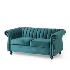 Glenmont Modern Glam Channel Stitch Velvet Loveseat With Nailhead Trim - Christopher Knight Home -Christopher Knight Home GUEST 26cd1e7c 202a 408e 8f8b 90f7746c5b58