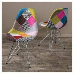 Set Of 2 Wilmette Patchwork Fabric Chair Black/Pink/Green - Christopher Knight Home