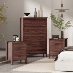 3pc Olimont Contemporary Dresser And Nightstand Set Walnut - Christopher Knight Home -Christopher Knight Home GUEST 27d00186 ce46 4319 94b2 d6e74fea92b6
