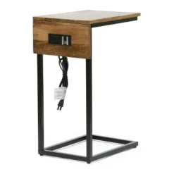 Oceola Modern Industrial Handcrafted Mango Wood C Shaped Side Table With Charging Port Natural/Black - Christopher Knight Home -Christopher Knight Home GUEST 32e2c0dc 8164 42d5 ad6a 4d8524b0c0f5