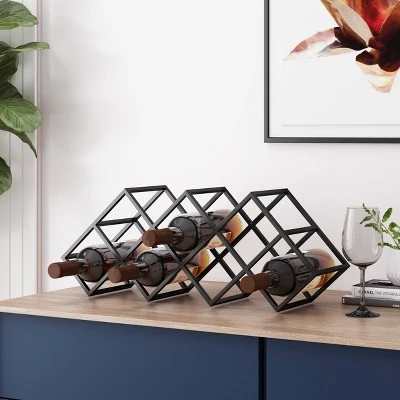Mcclellan Modern Industrial 7 Bottle Tabletop Wine Rack Black - Christopher Knight Home 3 Mcclellan Modern Industrial 7 Bottle Tabletop Wine Rack Black - Christopher Knight Home