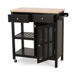 Byway Contemporary Kitchen Cart With Wheels Black/Natural - Christopher Knight Home -Christopher Knight Home GUEST 37d7f440 7fc8 4a73 b201 5808152b7756
