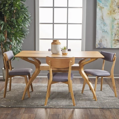 5pc Nissie Mid Century Curved Leg Dining Set Oak/Dark Gray - Christopher Knight Home 3 5pc Nissie Mid Century Curved Leg Dining Set Oak/Dark Gray - Christopher Knight Home