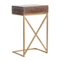 Bucyrus Rustic Glam Handcrafted Acacia Wood C Shaped Side Table Dark Brown/Gold - Christopher Knight Home -Christopher Knight Home GUEST 4028a3c5 68c9 4450 821f ee1f6f659379