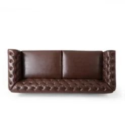 Castalia Chesterfield Tufted 3 Seater Sofa With Nailhead Trim Dark Brown/Natural - Christopher Knight Home -Christopher Knight Home GUEST 42beb580 1902 4c54 b38b 2f512884df96