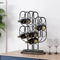 Ferrat Modern Industrial 13 Bottle Tabletop Cactus Wine Rack Black - Christopher Knight Home