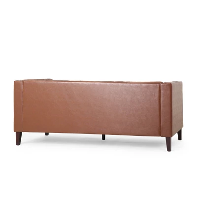 Pondway Contemporary Faux Leather Tufted 3 Seater Sofa - Christopher Knight Home 4 Pondway Contemporary Faux Leather Tufted 3 Seater Sofa - Christopher Knight Home - Image 2