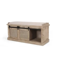 Niemi Rustic Storage Bench With Cushion Beige/ Natural/Black - Christopher Knight Home -Christopher Knight Home GUEST 590ae240 ec44 41be a77f 35cd532e6a19