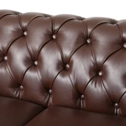 Castalia Chesterfield Tufted 3 Seater Sofa With Nailhead Trim Dark Brown/Natural - Christopher Knight Home -Christopher Knight Home GUEST 6136b96a 56df 43a1 8a89 eb8169bc79e5
