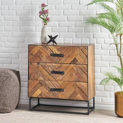Burdine Handcrafted Boho Wood 3 Drawer Cabinet Natural/Black - Christopher Knight Home 3 Burdine Handcrafted Boho Wood 3 Drawer Cabinet Natural/Black - Christopher Knight Home