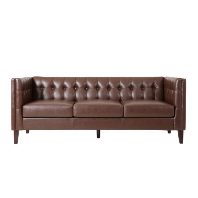Pondway Contemporary Faux Leather Tufted 3 Seater Sofa - Christopher Knight Home 13 Pondway Contemporary Faux Leather Tufted 3 Seater Sofa - Christopher Knight Home - Image 11