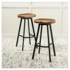 Set Of 2 Albia Swivel 31.5" Barstool - Natural/Black - Christopher Knight Home