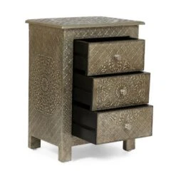 Deschutes Handcrafted Boho 3 Drawer Nightstand Silver - Christopher Knight Home -Christopher Knight Home GUEST 69a51a3c e316 4e53 b06c 61d64cbd8bae