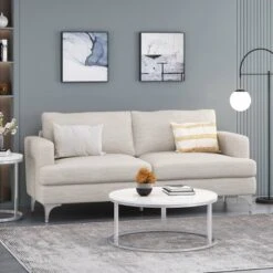 Dallin Contemporary Fabric 3 Seater Sofa Beige/Silver - Christopher Knight Home