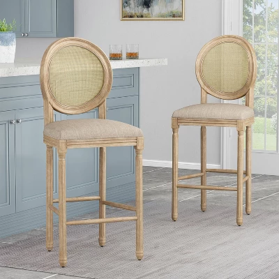 2pc Epworth French Country Wooden Barstools With Upholstered Seating - Christopher Knight Home 3 2pc Epworth French Country Wooden Barstools With Upholstered Seating - Christopher Knight Home