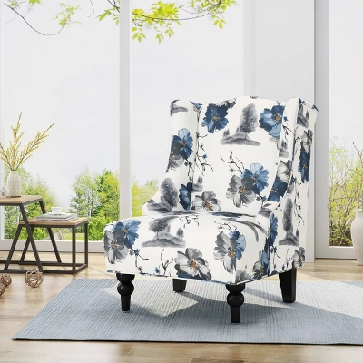 Toddman High-Back Club Chair Floral Print Blue - Christopher Knight Home 3 Toddman High-Back Club Chair Floral Print Blue - Christopher Knight Home