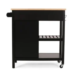Byway Contemporary Kitchen Cart With Wheels Black/Natural - Christopher Knight Home -Christopher Knight Home GUEST 74579f90 25c7 47eb ab7e 598780ec4714