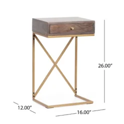 Bucyrus Rustic Glam Handcrafted Acacia Wood C Shaped Side Table Dark Brown/Gold - Christopher Knight Home -Christopher Knight Home GUEST 7c0f526e 3568 4c00 bdca 7e342ac7fb1d