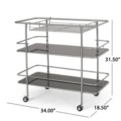 Bridger Modern 3 Tier Bar Cart With Glass Shelving Silver/Black - Christopher Knight Home -Christopher Knight Home GUEST 7c77e0ad c807 433c aadd a88b08910825