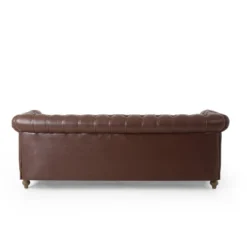 Castalia Chesterfield Tufted 3 Seater Sofa With Nailhead Trim Dark Brown/Natural - Christopher Knight Home -Christopher Knight Home GUEST 817608e2 d60e 4686 b933 bcaac5df4f33