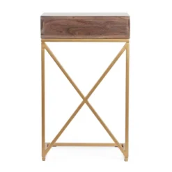 Bucyrus Rustic Glam Handcrafted Acacia Wood C Shaped Side Table Dark Brown/Gold - Christopher Knight Home -Christopher Knight Home GUEST 85fc6810 f72b 4abc 8721 7628bf75f9d1