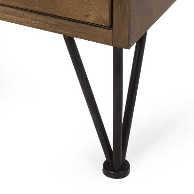 Pilster Contemporary End Table With Storage Walnut/Natural/Black - Christopher Knight Home 11 Pilster Contemporary End Table With Storage Walnut/Natural/Black - Christopher Knight Home - Image 9