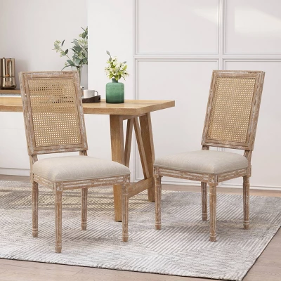 Set Of 2 Regina French Country Wood And Cane Upholstered Dining Chairs - Christopher Knight Home 3 Set Of 2 Regina French Country Wood And Cane Upholstered Dining Chairs - Christopher Knight Home