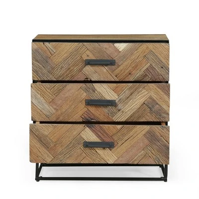 Burdine Handcrafted Boho Wood 3 Drawer Cabinet Natural/Black - Christopher Knight Home 5 Burdine Handcrafted Boho Wood 3 Drawer Cabinet Natural/Black - Christopher Knight Home - Image 3