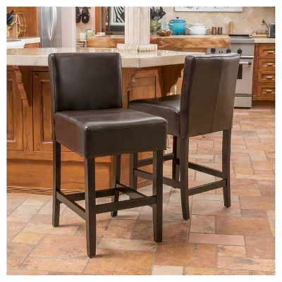 Set Of 2 26" Portman Bonded Leather Counter Height Barstool Brown - Christopher Knight Home 3 Set Of 2 26" Portman Bonded Leather Counter Height Barstool Brown - Christopher Knight Home