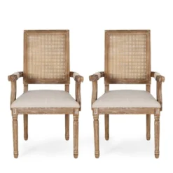 Set Of 2 Maria French Country Wood And Cane Upholstered Dining Chairs - Christopher Knight Home -Christopher Knight Home GUEST a1ed441b 84e4 4095 a72e 58b9b67b0626