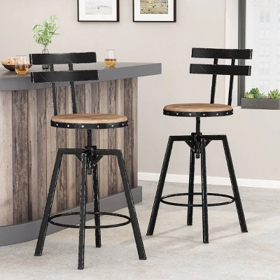 Set Of 2 Jutte Modern Industrial Firwood Adjustable Height Swivel Barstools Antique/Black Brushed Silver - Christopher Knight Home 3 Set Of 2 Jutte Modern Industrial Firwood Adjustable Height Swivel Barstools Antique/Black Brushed Silver - Christopher Knight Home