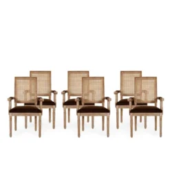 Set Of 6 Maria French Country Wood And Cane Upholstered Dining Chairs - Christopher Knight Home -Christopher Knight Home GUEST aa56b939 e053 4c67 8470 17d1edc3c179