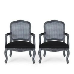 Set Of 2 Andrea French Country Wood And Cane Upholstered Dining Armchairs - Christopher Knight Home -Christopher Knight Home GUEST aac7cb3e c08e 4e47 aead 67a56d29d361