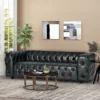 Sagewood Contemporary Faux Leather Tufted 3 Seater Sofa Midnight Black/Dark Brown - Christopher Knight Home -Christopher Knight Home GUEST b0651ff9 6fb8 410b b99b 24eef2173b89