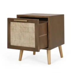 Hulett Contemporary End Table With Storage Walnut/Natural/Antique Gold - Christopher Knight Home -Christopher Knight Home GUEST b22f59c0 2113 494b b83e d5e060c36716