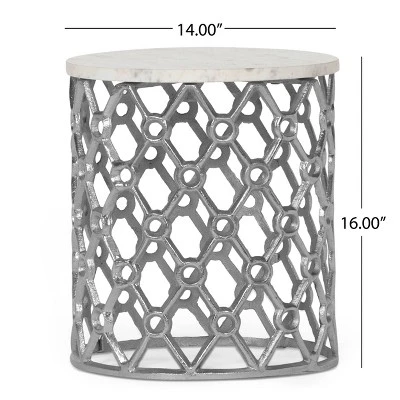 Lenhart Modern Glam Handcrafted Marble Top Aluminum Side Table Nickel/White - Christopher Knight Home 7 Lenhart Modern Glam Handcrafted Marble Top Aluminum Side Table Nickel/White - Christopher Knight Home - Image 5