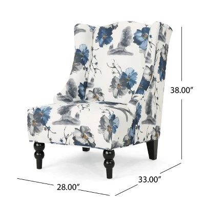 Toddman High-Back Club Chair Floral Print Blue - Christopher Knight Home 6 Toddman High-Back Club Chair Floral Print Blue - Christopher Knight Home - Image 4