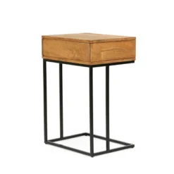 Gaudet Modern Industrial Handmade Mango Wood C Shaped Side Table With Drawer Natural/Black - Christopher Knight Home -Christopher Knight Home GUEST b946d588 ec8e 4fd5 bf01 b0e74f583a1b