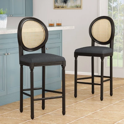2pc Govan French Country Wooden Counter Height Barstools With Upholstered Seating Charcoal/Black - Christopher Knight Home 3 2pc Govan French Country Wooden Counter Height Barstools With Upholstered Seating Charcoal/Black - Christopher Knight Home